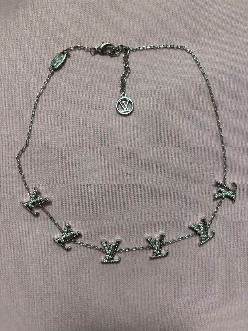 LV Silver Logo Link Necklace